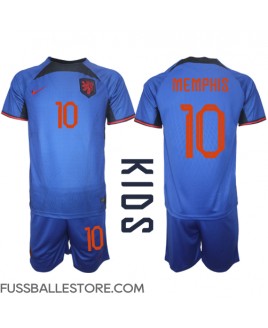 Günstige Niederlande Memphis Depay #10 Auswärts Trikotsatzt Kinder WM 2022 Kurzarm (+ Kurze Hosen)